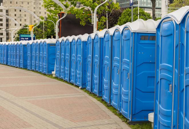 hygienic portable restrooms lined up at a music festival, providing comfort and convenience for attendees in Dundee, FL